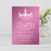 Elegant Graduation Party Classy Chandelier Pink Kaart (Staand voorkant)