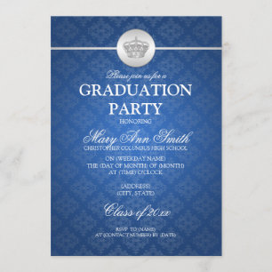 Elegant Graduation Party Classy Crown Blue Kaart