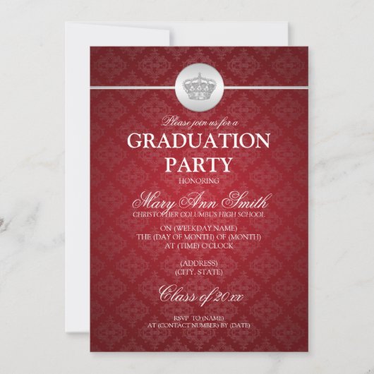 Elegant Graduation Party Classy Crown Red Kaart (Voorkant)