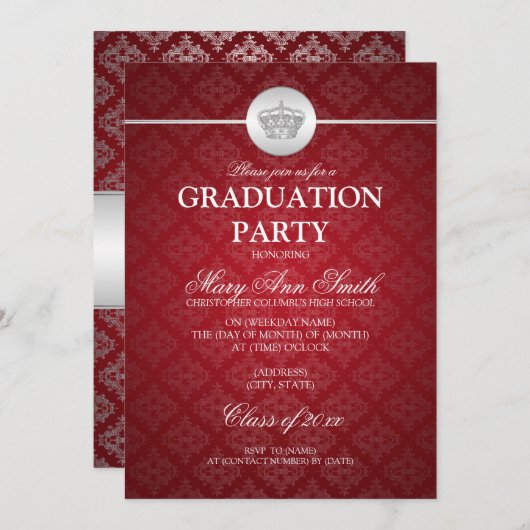 Elegant Graduation Party Classy Crown Red Kaart (Voorkant / Achterkant)