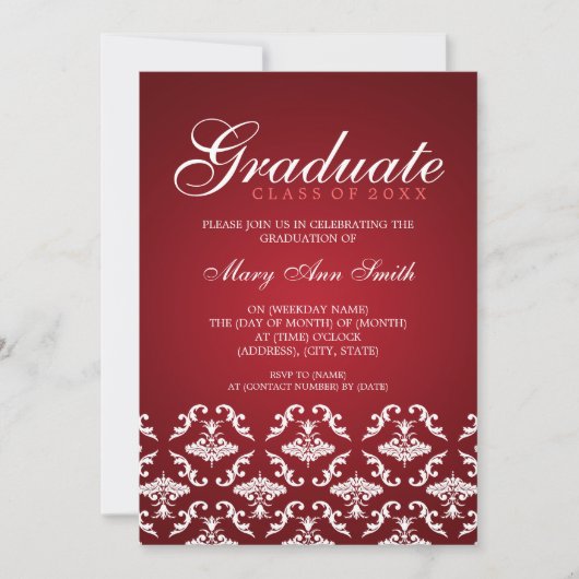 Elegant Graduation Party Damask Red Kaart (Voorkant)