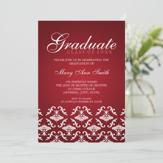 Elegant Graduation Party Damask Red Kaart (Staand voorkant)