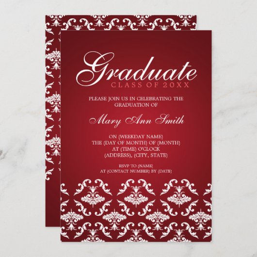 Elegant Graduation Party Damask Red Kaart (Voorkant / Achterkant)