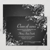 Elegant Graduation Party Dotted Swirls Black Kaart (Voorkant / Achterkant)