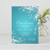 Elegant Graduation Party Dotted Swirls Turquoise Kaart (Staand voorkant)