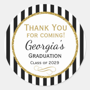 Elegant Graduation Party Favor Tags Black Gold Ronde Sticker
