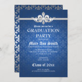 Elegant Graduation Party Fleur De Lis Blue Kaart (Voorkant / Achterkant)
