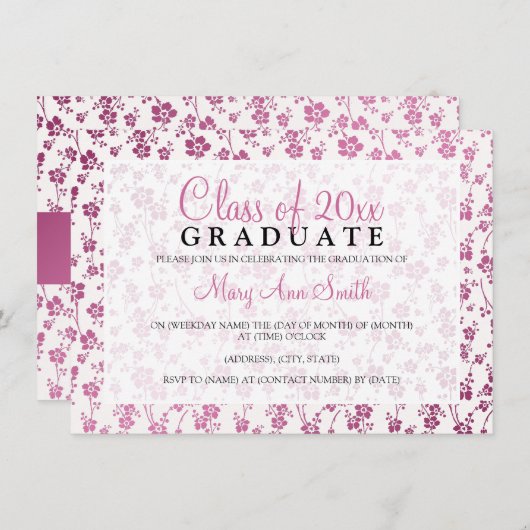 Elegant Graduation Party Floral Pattern roze Kaart (Voorkant / Achterkant)