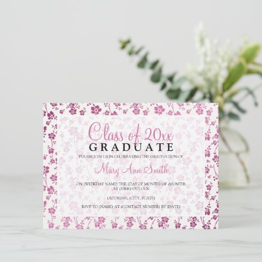 Elegant Graduation Party Floral Pattern roze Kaart (Staand voorkant)