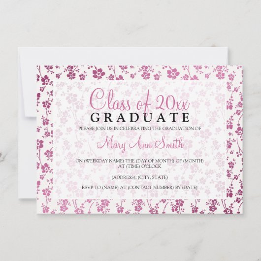 Elegant Graduation Party Floral Pattern roze Kaart (Voorkant)