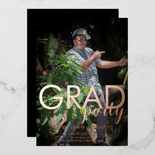 Elegant Graduation Party Foto geperst Folie Uitnodiging (Voorkant / Achterkant)