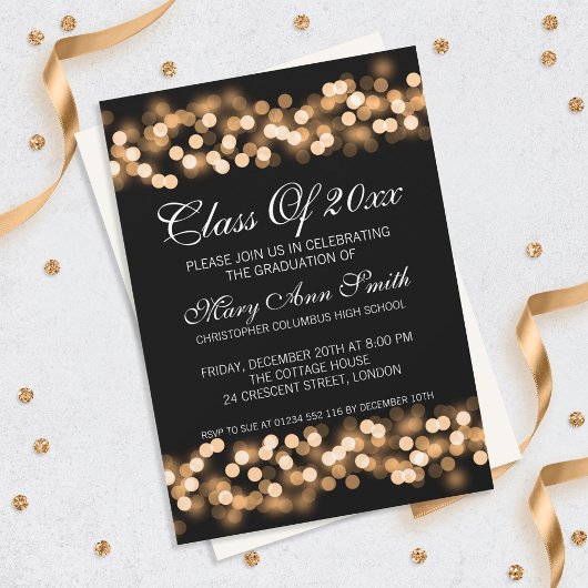 Elegant Graduation Party Gold Hollywood Glam Kaart