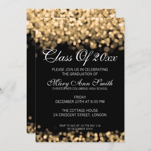 Elegant Graduation Party Gold Lights Kaart (Voorkant / Achterkant)