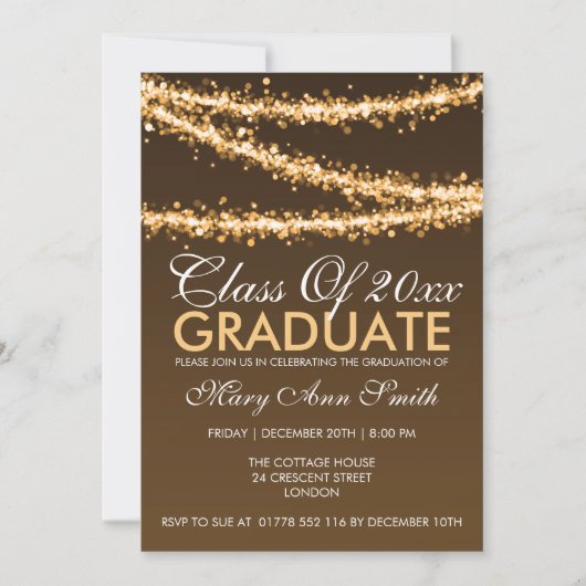 Elegant Graduation Party Gold String Lights Kaart (Voorkant)