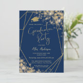 Elegant Graduation Party Marine Blauw Foto Kaart (Staand voorkant)