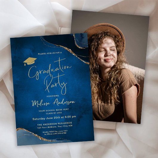 Elegant Graduation Party Marine Blauw Foto Kaart