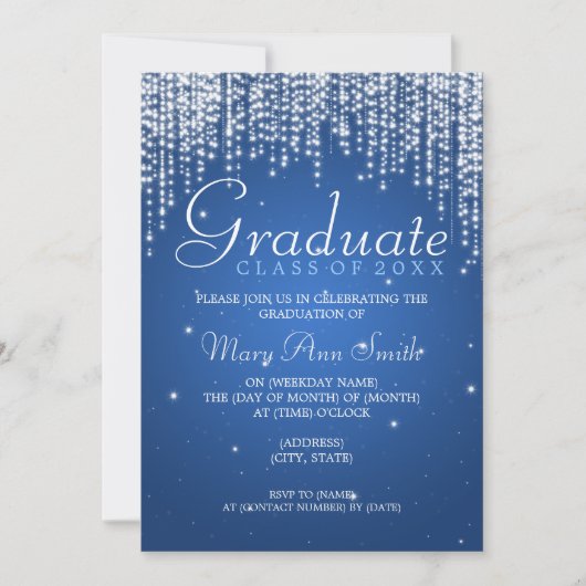 Elegant Graduation Party Night Dazzle Blue Kaart (Voorkant)