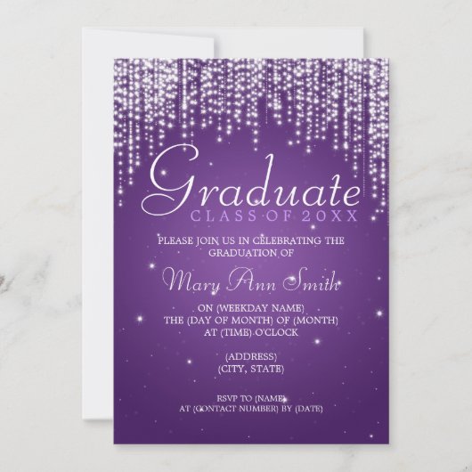 Elegant Graduation Party Night Dazzle Paars Kaart (Voorkant)