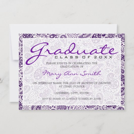 Elegant Graduation Party Paisley Paars Kaart (Voorkant)