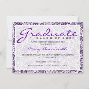 Elegant Graduation Party Paisley Paars Kaart
