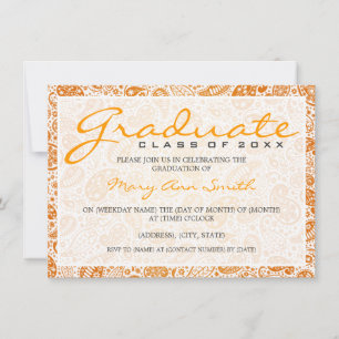 Elegant Graduation Party Paisley Sinaasappel Kaart