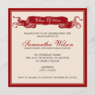 Elegant Graduation Party  Ribbon Red Kaart