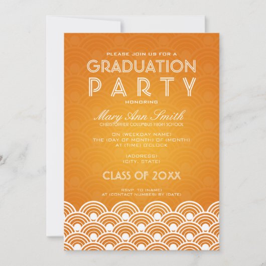 Elegant Graduation Party Scallop Sinaasappel Kaart (Voorkant)
