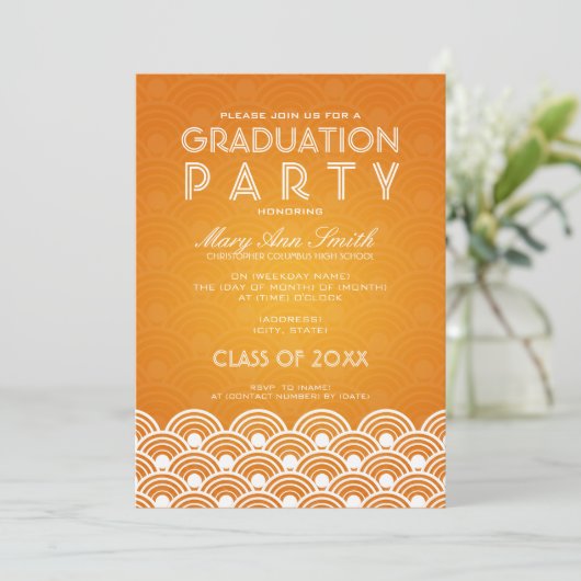 Elegant Graduation Party Scallop Sinaasappel Kaart (Staand voorkant)