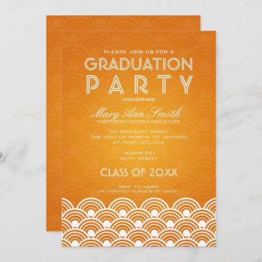 Elegant Graduation Party Scallop Sinaasappel Kaart (Voorkant / Achterkant)