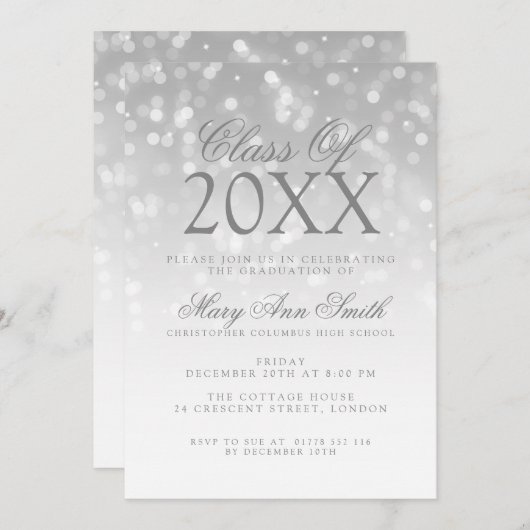 Elegant Graduation Party Silver Sparkle Lights Kaart (Voorkant / Achterkant)