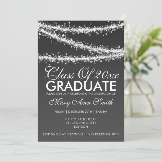 Elegant Graduation Party String Lights Black Kaart (Staand voorkant)