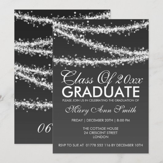 Elegant Graduation Party String Lights Black Kaart (Voorkant / Achterkant)