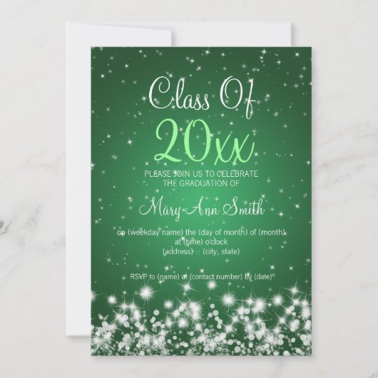 Elegant Graduation Party Winter Sparkle Green Kaart (Voorkant)