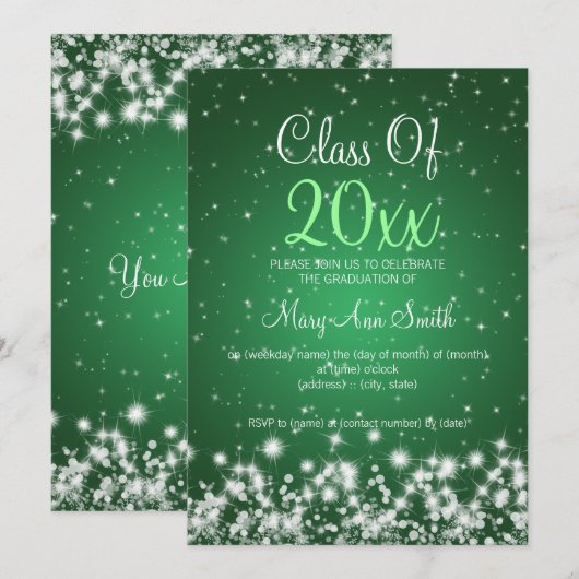 Elegant Graduation Party Winter Sparkle Green Kaart (Voorkant / Achterkant)