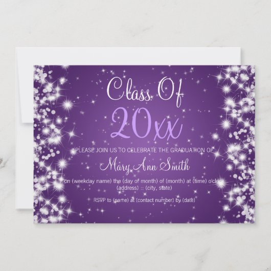 Elegant Graduation Party Winter Sparkle Paars Kaart (Voorkant)