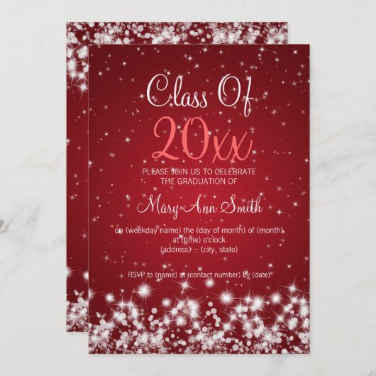 Elegant Graduation Party Winter Sparkle Red Kaart (Voorkant / Achterkant)