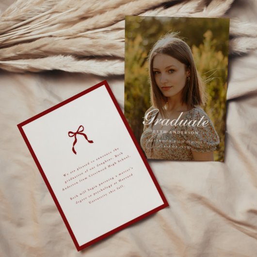 Elegant Graduation Photo Coquette Wine Red Aankondiging