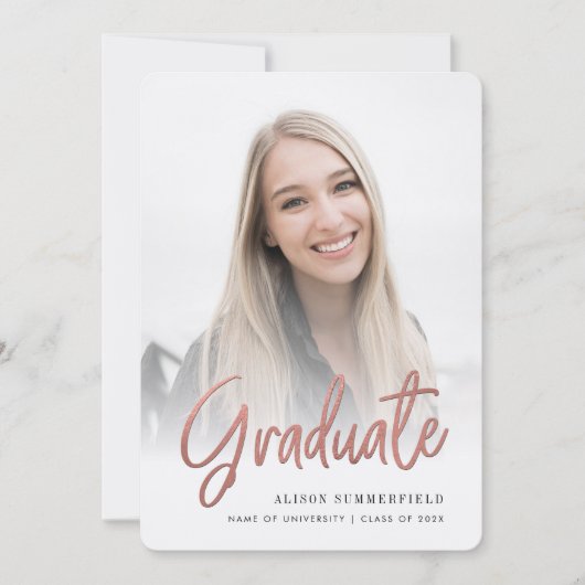 Elegant Graduation Script 2 Photos Announcement Kaart (Voorkant)