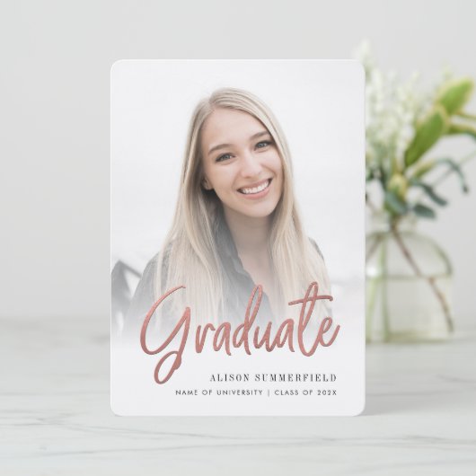 Elegant Graduation Script 2 Photos Announcement Kaart (Staand voorkant)