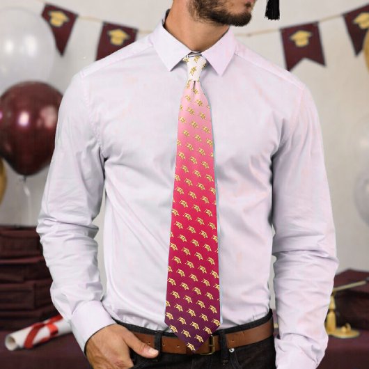 Elegant Graduation Tie Gold Mortarboard Pattern Stropdas