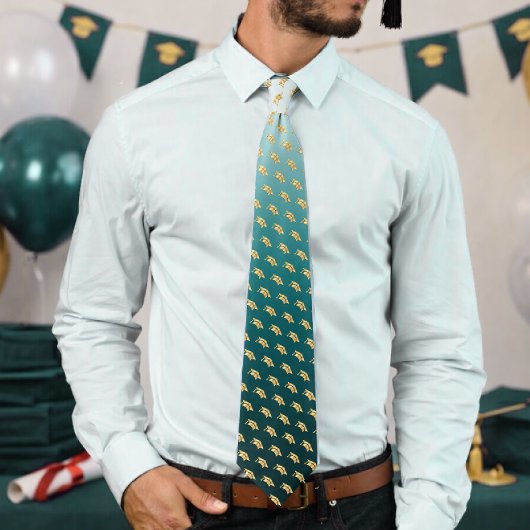 Elegant Graduation Tie Gold Mortarboard Pattern Stropdas