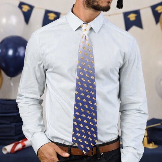 Elegant Graduation Tie Gold Mortarboard Pattern Stropdas