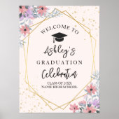 Elegant Graduation with Purple Flowers Theme Poster (Voorkant)