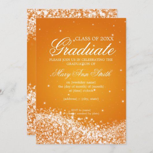 Elegant Graduparty Sparging Wave Oranje Kaart (Voorkant / Achterkant)