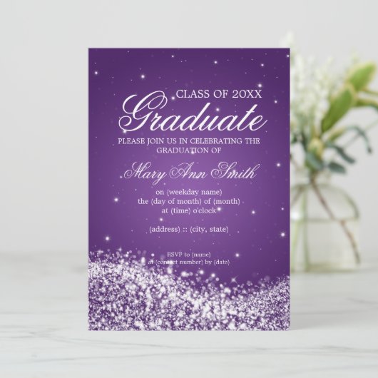 Elegant Graduparty Sparging Wave Paars Kaart (Staand voorkant)