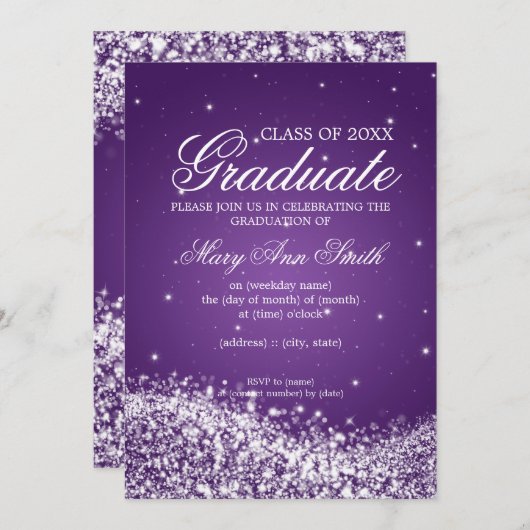 Elegant Graduparty Sparging Wave Paars Kaart (Voorkant / Achterkant)