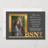 Elegant Grafiet Goud BSN Verpleegkunde Afstuderen Aankondiging (Voorkant)