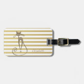 Elegant grafisch faux Gold Glittery Cat on Stripes Bagagelabel (Voorkant horizontaal)