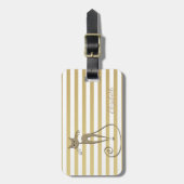Elegant grafisch faux Gold Glittery Cat on Stripes Bagagelabel (Voorkant verticaal)