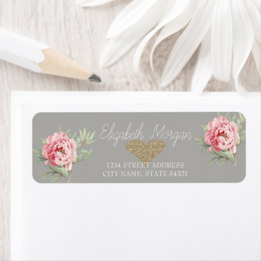 Elegant grafische Rozen, Glitter Heart Address Lab Etiket (Insitu)